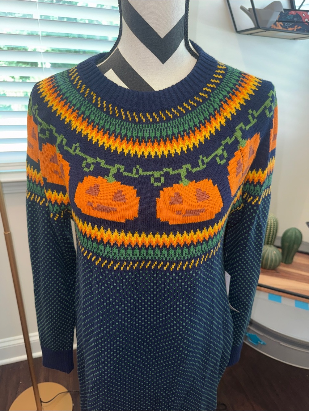 ModCloth Cozy Commitment Fair Isle Sweater Dress in Pumpkins Jack-O-Lanterns - Picture 5 of 11